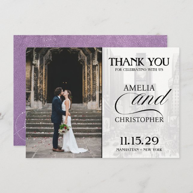 Lavender New York City Passport Thank You Card (Front/Back)