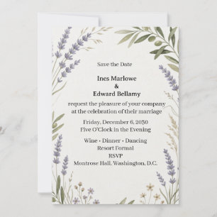 Lavender Olive Branch Save the Date Card