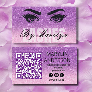 Lavender Ombre Glitter Lash Technician QR Code Business Card