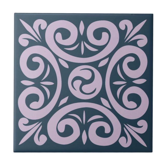 Lavender on Blue Intricate pattern Ceramic Tile (Front)