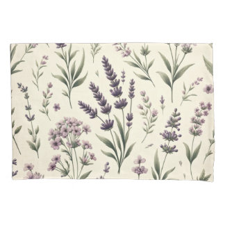 Lavender on Cream Vintage Floral Pillow Case
