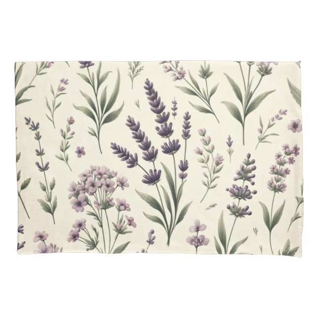 Lavender on Cream Vintage Floral Pillow Case (Front)