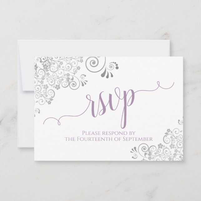 Lavender on White Elegant Calligraphy Wedding RSVP Card (Front)