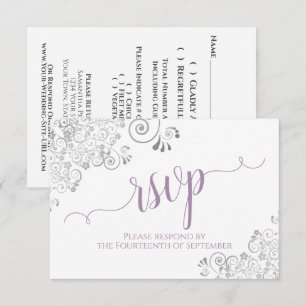 Lavender on White Elegant Calligraphy Wedding RSVP Card