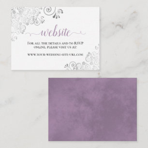Lavender on White Silver Lace Wedding Website Enclosure Card