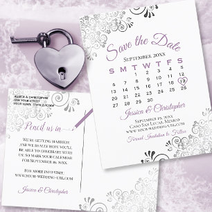 Lavender on White Wedding Save the Date Calendar Announcement Postcard