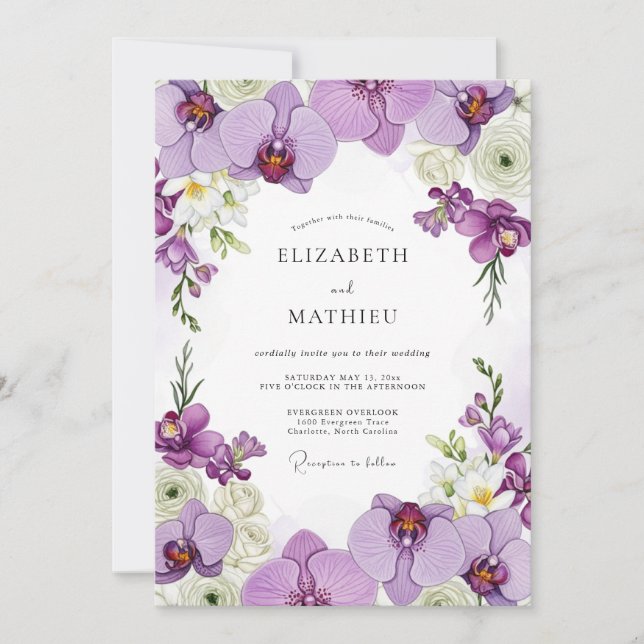 Lavender Opulent Orchid Wedding Invitation (Front)