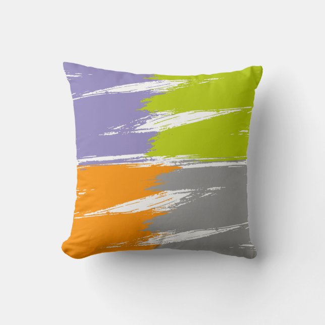 Lavender Orange Grey Lime White Brush Stroke Paint Cushion (Front)