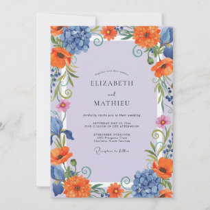 Lavender Orange Painted Wedding Invitation