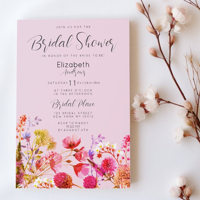 Lavender Orange Pink Yellow Floral Bridal Shower Invitation (Lavender Orange Pink Yellow Floral Bridal Shower)