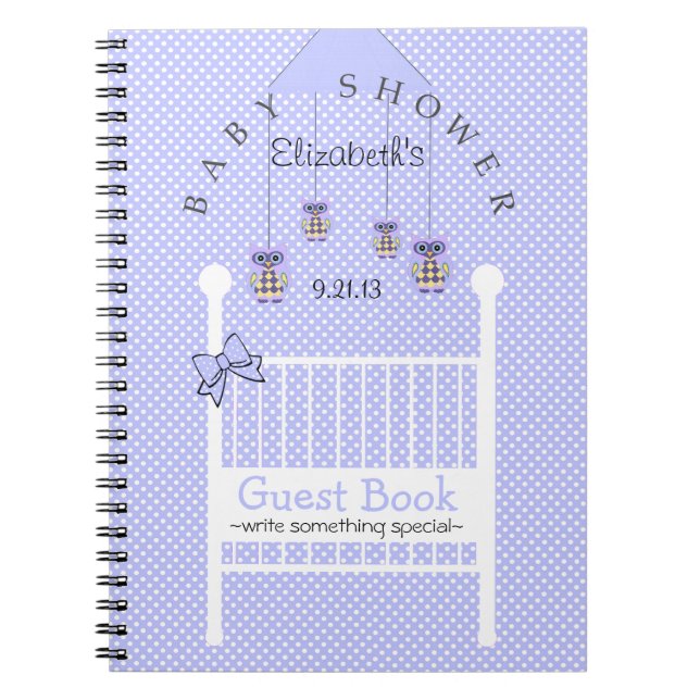 Lavender Owls Baby Shower Guest Book- Notebook (Front)