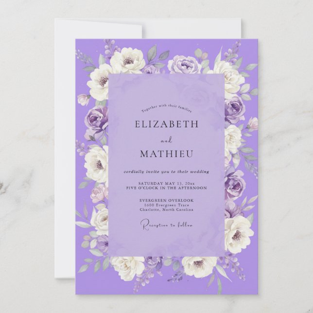 Lavender Painted Petal Wedding Invitation (Front)