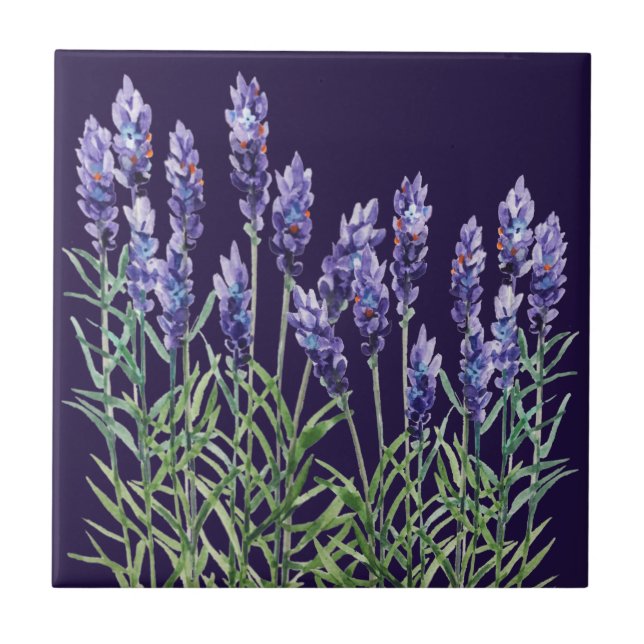 Lavender painted with watercolors  ceramic tile (Front)