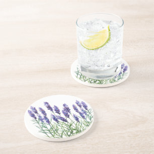 Lavender painted with watercolors coaster
