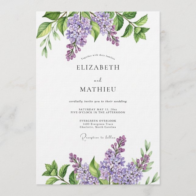 Lavender Painterly Botanical Wedding Invitation (Front)