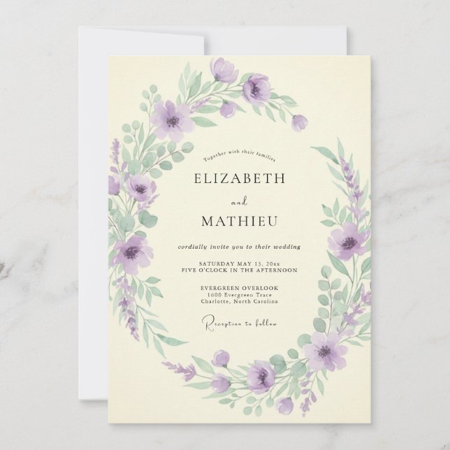 Lavender Painterly Spring Wedding Invitation (Front)