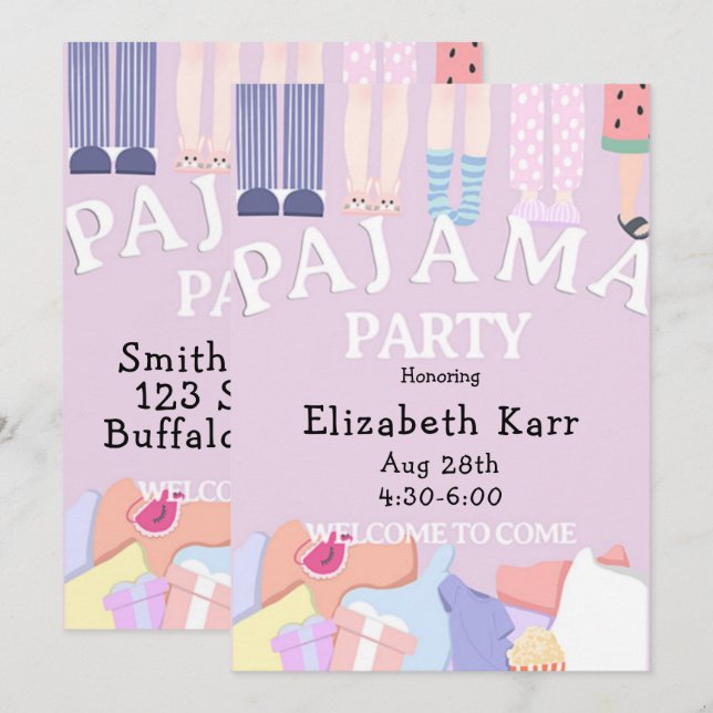 Lavender Pajama Party Invitation (Front/Back)