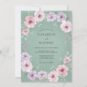 Lavender Pale Green Floral Wedding Invitation
