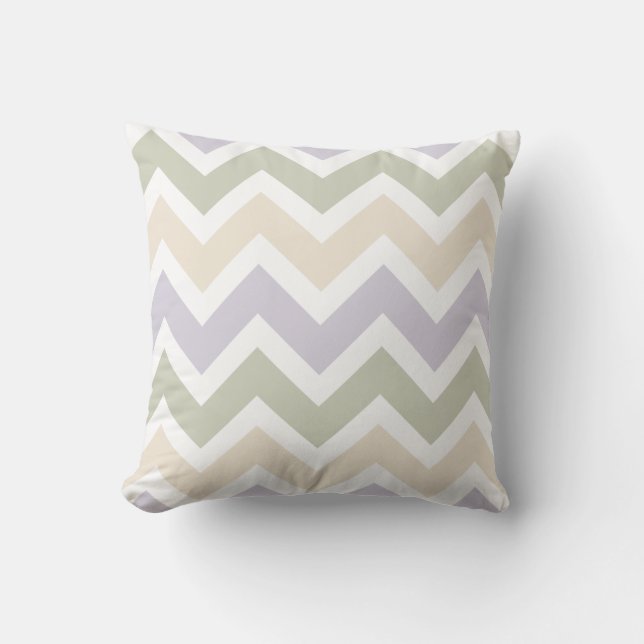 Lavender, Pale Green, Ivory Chevron Pattern Cushion (Front)