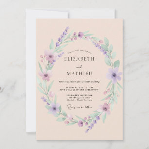 Lavender Pale Peach Botanical Wedding Invitation