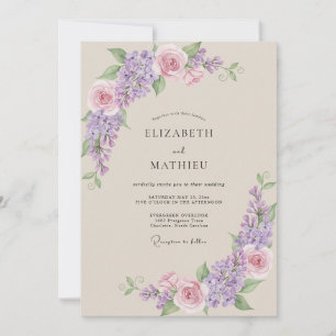 Lavender Pale Pink Wisteria Wedding Invitation
