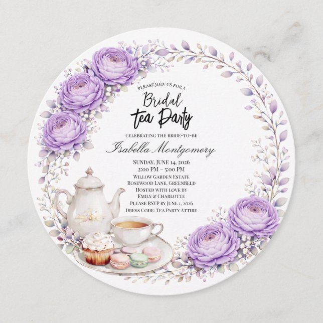 Lavender Palette Tea Party Bridal Shower Invitation (Front)