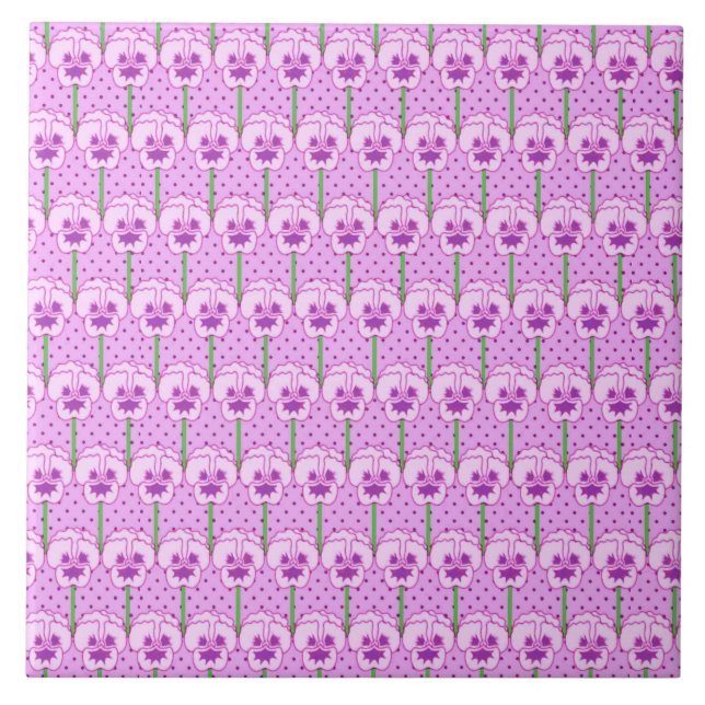 Lavender pansies - retro wallpaper pattern ceramic tile (Front)