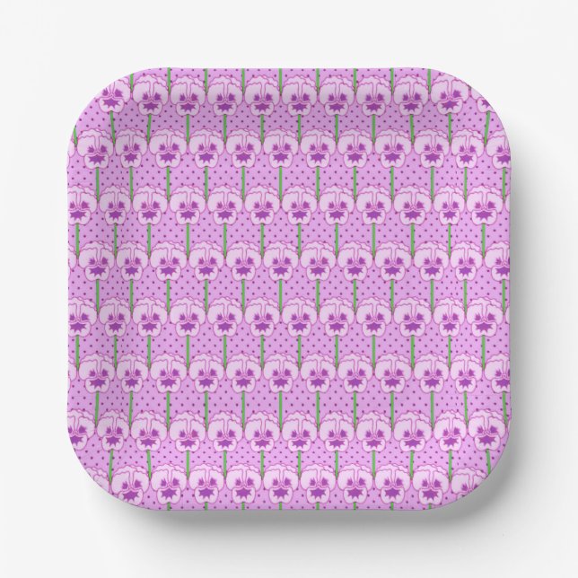 Lavender pansies - retro wallpaper pattern paper plate (Front)