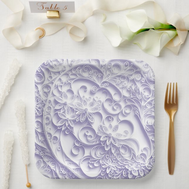 Lavender Paper Quilling Daisy Design Plate (Wedding)