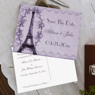 Lavender Paris Grunge Save The Date Postcard
