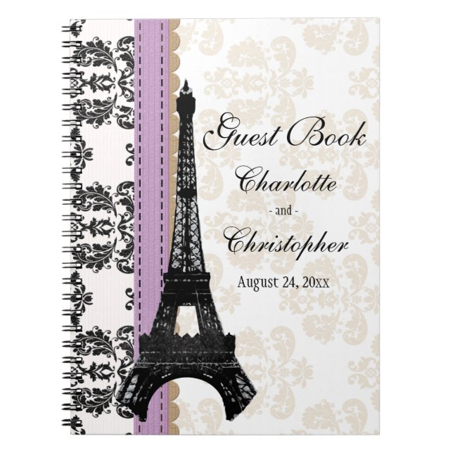 Lavender Parisian Eiffel Tower Wedding Guest Book (Front)