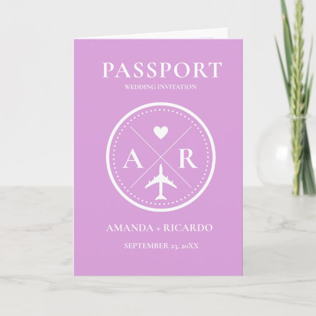Lavender Passport Photo Wedding Invitation (Front)