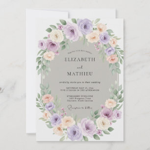 Lavender Pastel Blossom Wreath Wedding Invitation