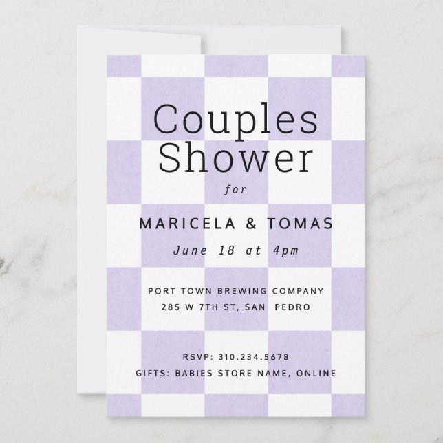 Lavender Pastel Chequered Bridal Shower Invitation (Front)