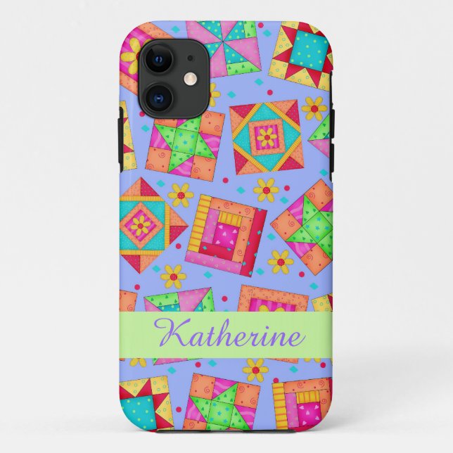 Lavender Patchwork Quilt Art Name Personalised Case-Mate iPhone Case (Back)