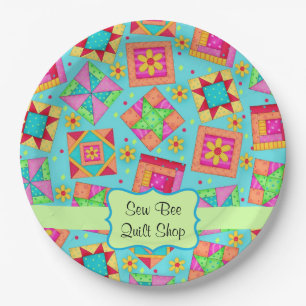 Lavender Patchwork Quilt Block Name Happy Birthday Paper Plate