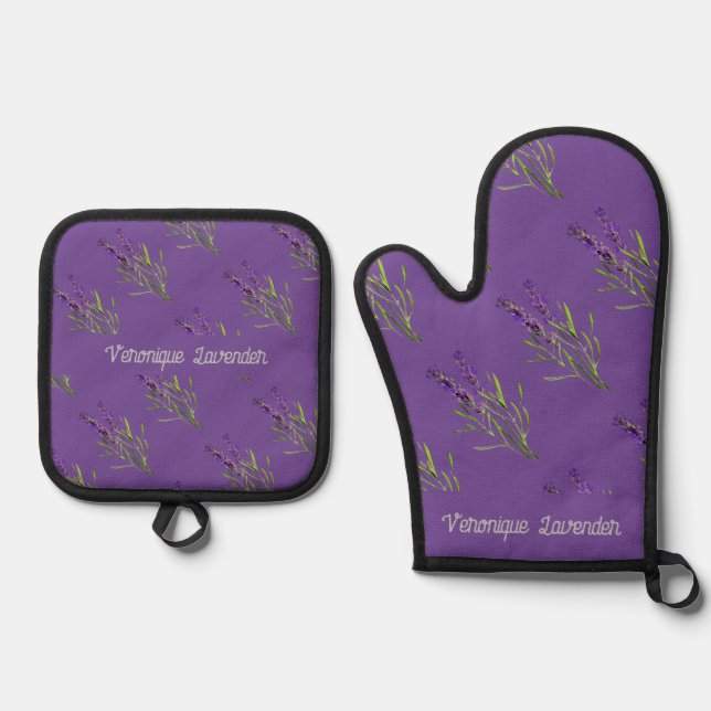   Lavender pattern- name  oven mitt & pot hol Holder Set (Front)