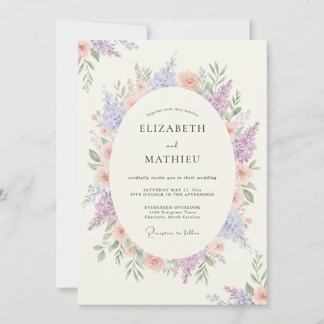 Lavender Peaceful Springtime Wedding Invitation (Front)