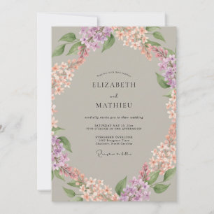 Lavender Peach Floral Wreath Wedding Invitation