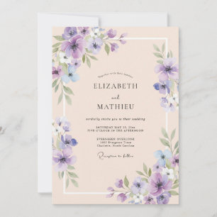 Lavender Peach Leaf Wedding Invitation