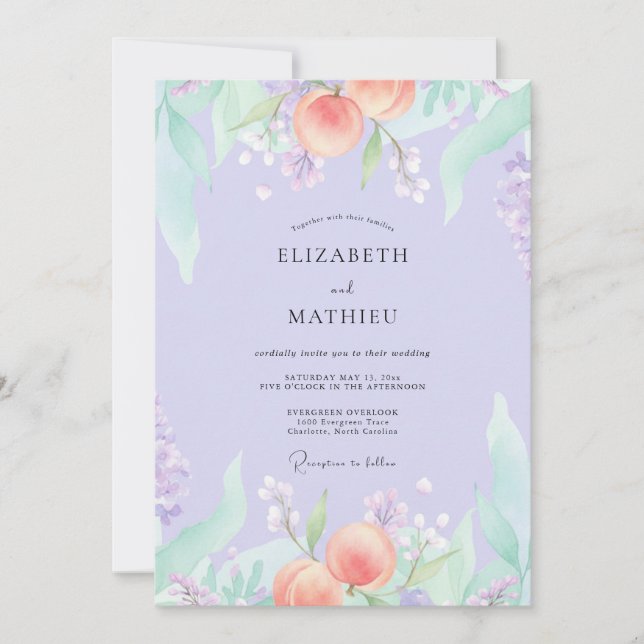 Lavender Peach Orchard Summer Wedding Invitation (Front)