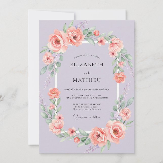 Lavender Peachy Blossom Wedding Invitation (Front)