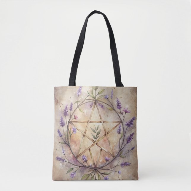 Lavender & Pentacle Tote - Witch’s Garden Dreams Bag (Front)