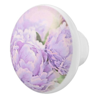 Lavender Peonies Ceramic Knob