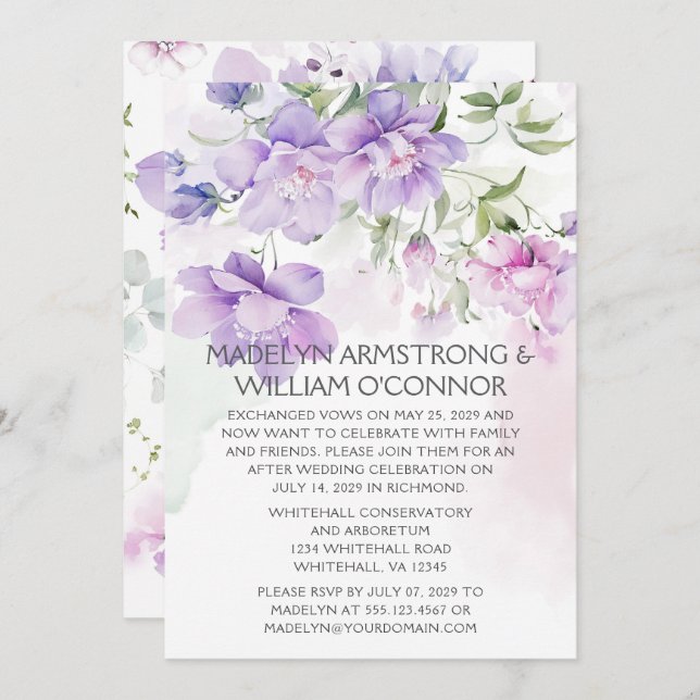Lavender Peony Reception Only Invitation (Front/Back)