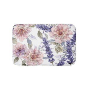 Lavender Peony Watercolor Floral Garden Bath Mat