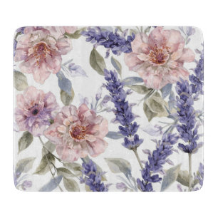 Lavender Peony Watercolor Floral Garden Cutting Board