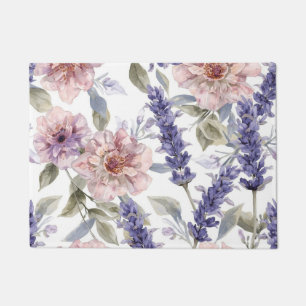 Lavender Peony Watercolor Floral Garden Doormat