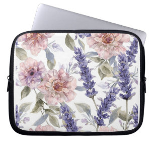 Lavender Peony Watercolor Floral Garden  Laptop Sleeve