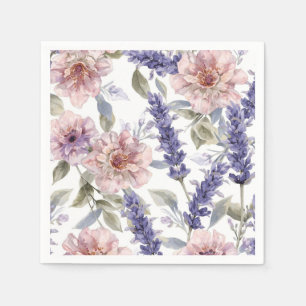 Lavender Peony Watercolor Floral Garden  Napkin